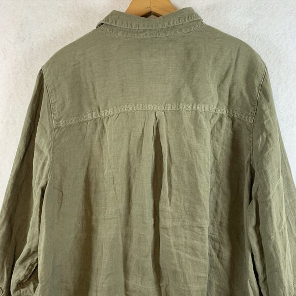 Chicos Linen Blend Button Top Sz S Olive Green Coastal Beachy Travel Safari - Picture 6 of 12
